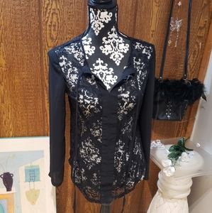 💝3/20   Sheer black long sleeve blouse